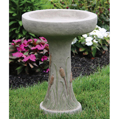 One Piece Cattail Cement Bird Bath 21.75" Tall