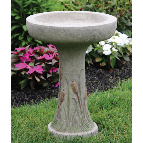 One Piece Cattail Cement Bird Bath 21.75" Tall