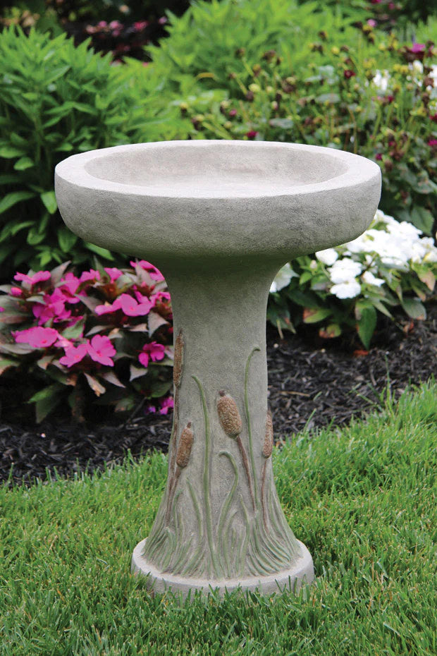 One Piece Cattail Cement Bird Bath 21.75" Tall