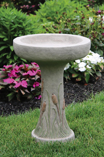 One Piece Cattail Cement Bird Bath 21.75" Tall