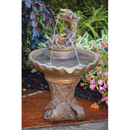 Double Frogs Leaf Pedestal Fountain 35.75" High