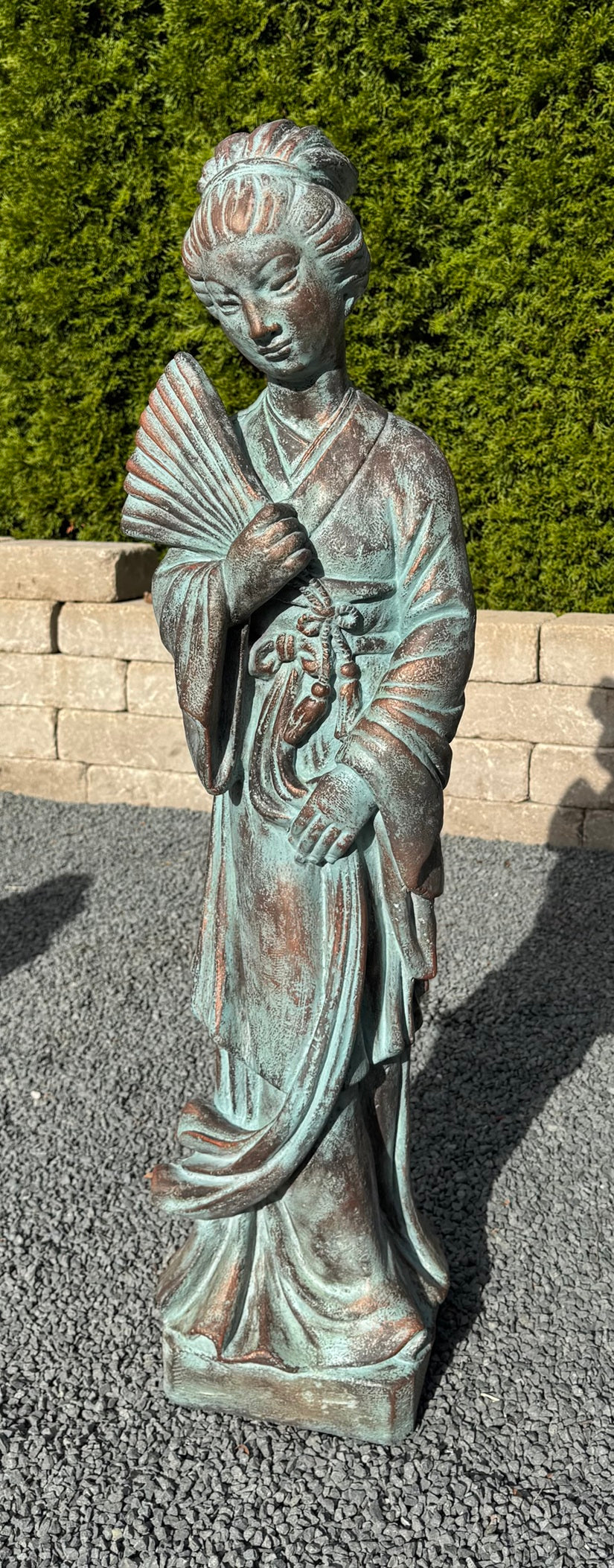 Oriental Fan Maiden Garden Statue holding a fan Asian artwork