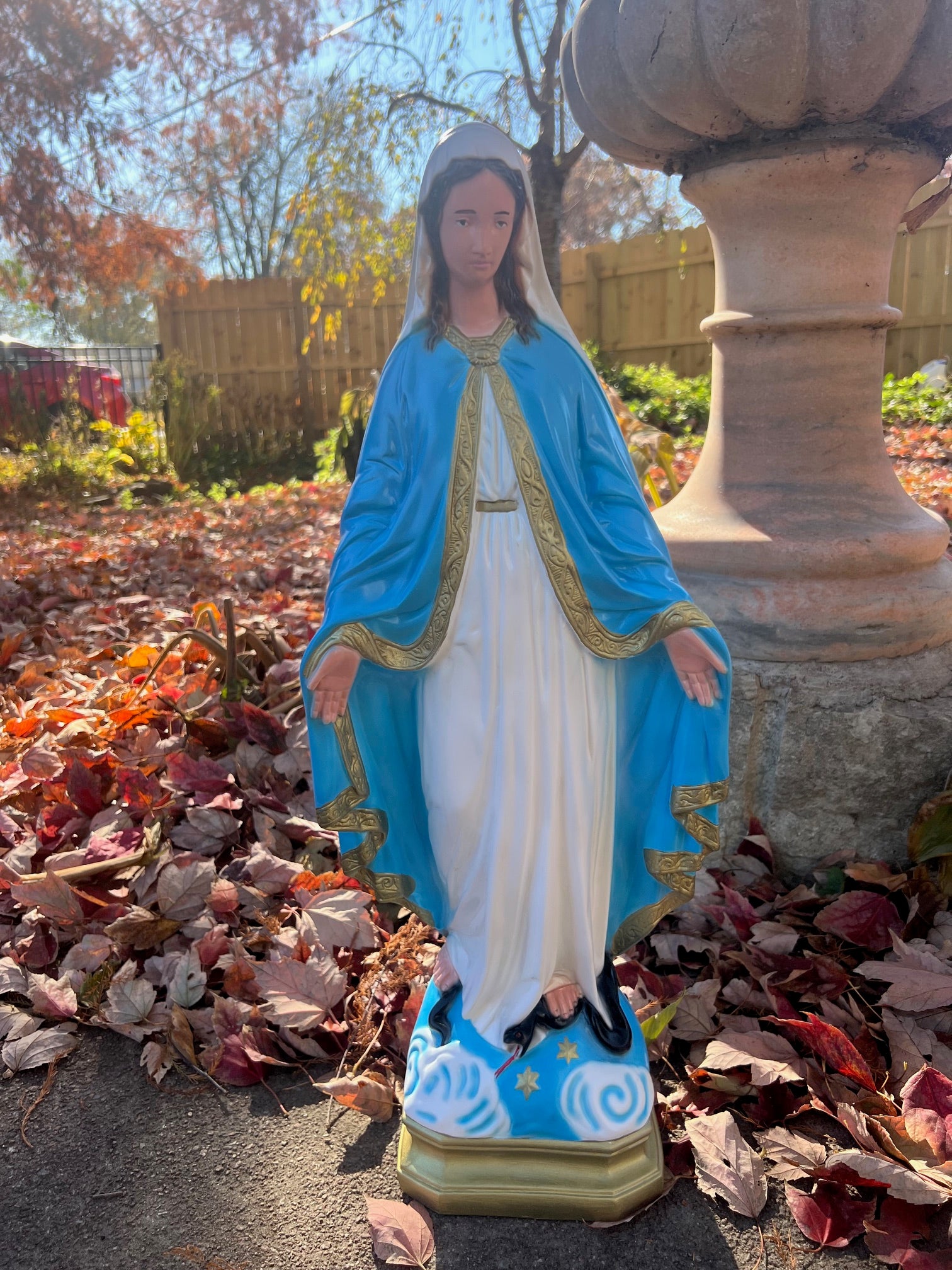 Virgin Mary Our Lady of Grace outdoor garden sculpture