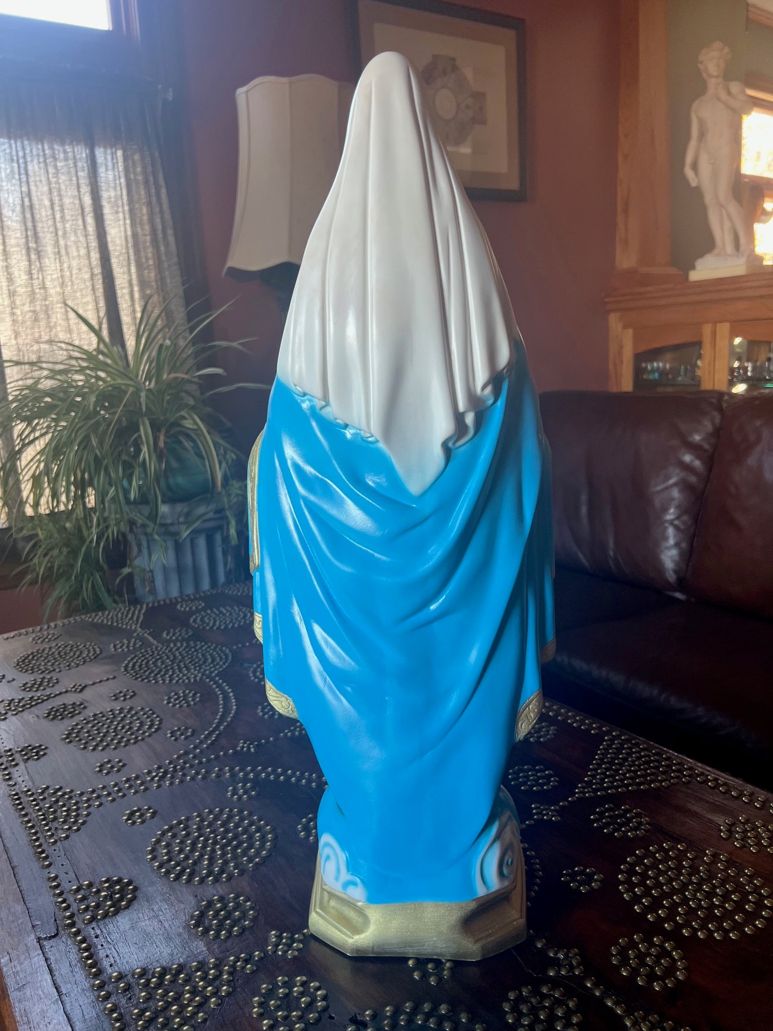 Elegant Our Lady of Grace garden ornament for devotional spaces back view of statue