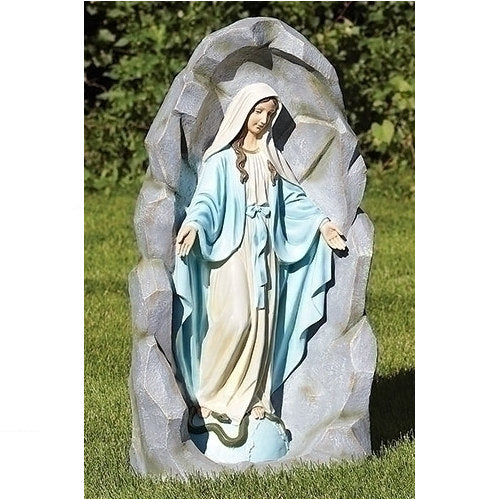 Our Lady of Grace Sculpture in Grotto in Alcove Garden Statue Colored Religious