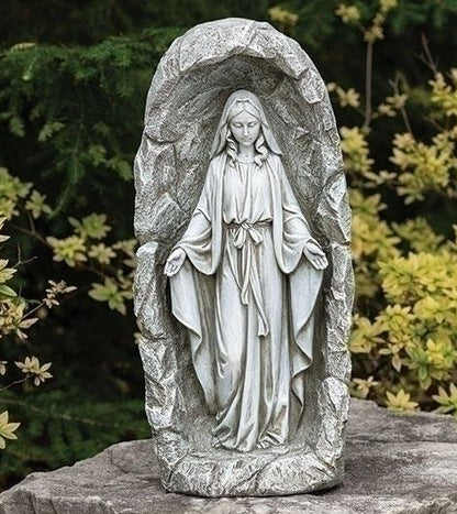 Our Lady of Grace Garden Sculpture with Solar light in Grotto Niche