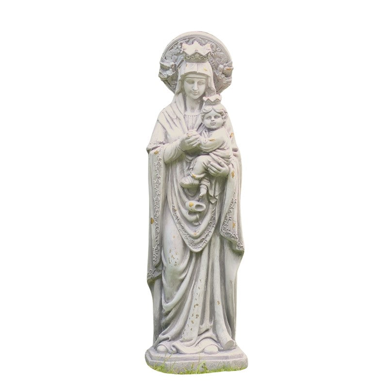 Our Lady of Perpetual Help Statue – Antique Grey Religious Art on White Background