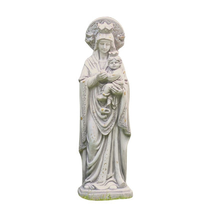 Our Lady of Perpetual Help Statue – Antique Grey Religious Art on White Background