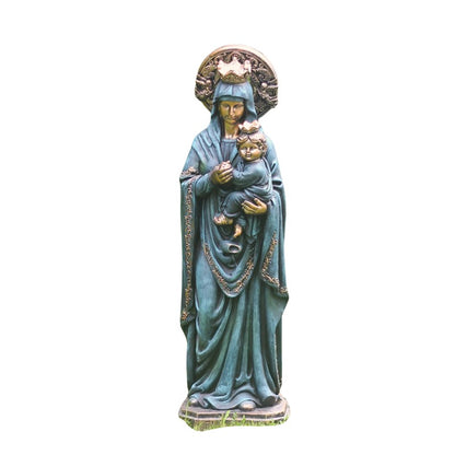 Statue of a Our Lady of Perpetual Help Religious Garden Sculpture holding a child on a white background