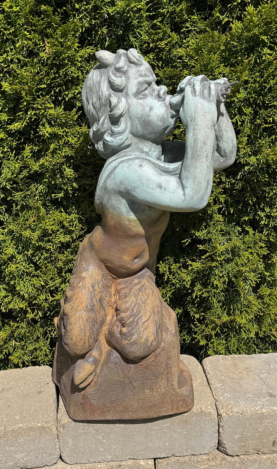 Pan Greek God with flute water feature for fountains three pipes
