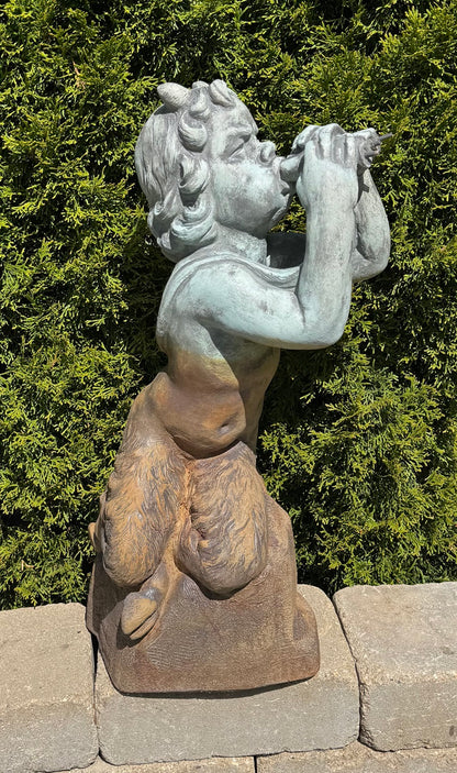 Pan Greek God with flute water feature for fountains three pipes