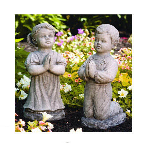 Peaceful Girl & Boy Praying Set Garden Statues