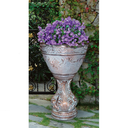 Ornate Garden Pedestal Planter Cast Stone 25" High