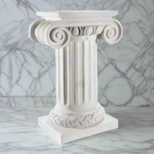 30‑inch Italian marble pedestal with classic fluted column design, shown in a white marble studio background for clean product focus