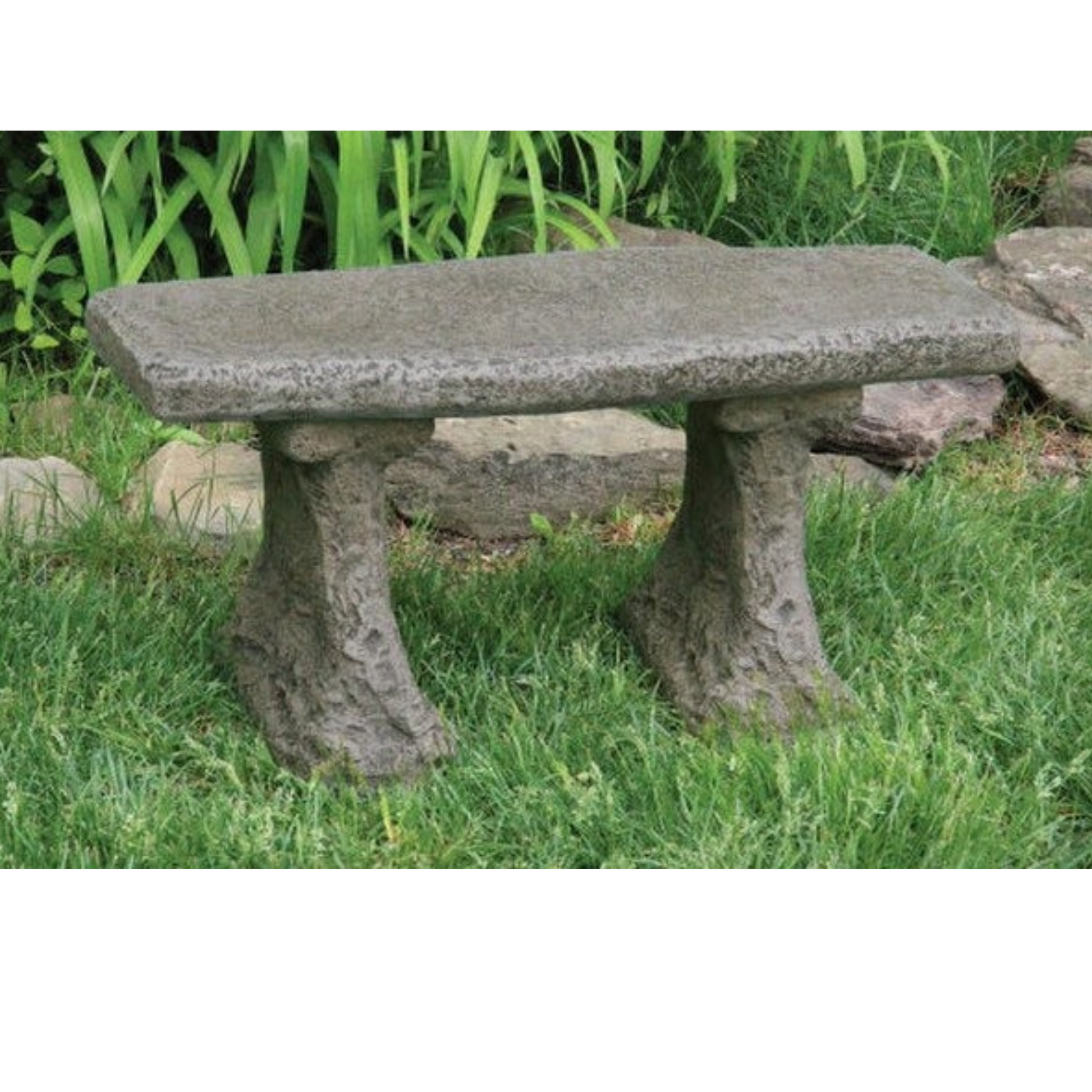 Petite Cement Garden Bench Chiseled Stone Realistic Seating Heavy