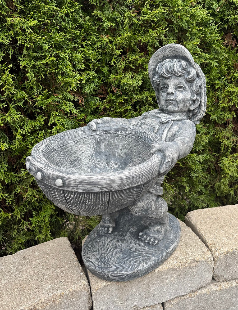 Petite Flower Boy Planter Statue in cast stone smaller size also have a large set