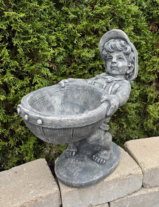 Petite Flower Boy Planter Statue in cast stone smaller size also have a large set