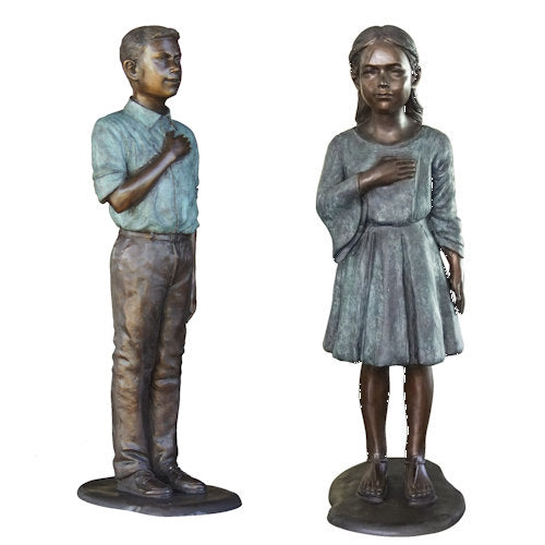Boy & Girl Pledge of Allegiance Bronze Life-Size Statues