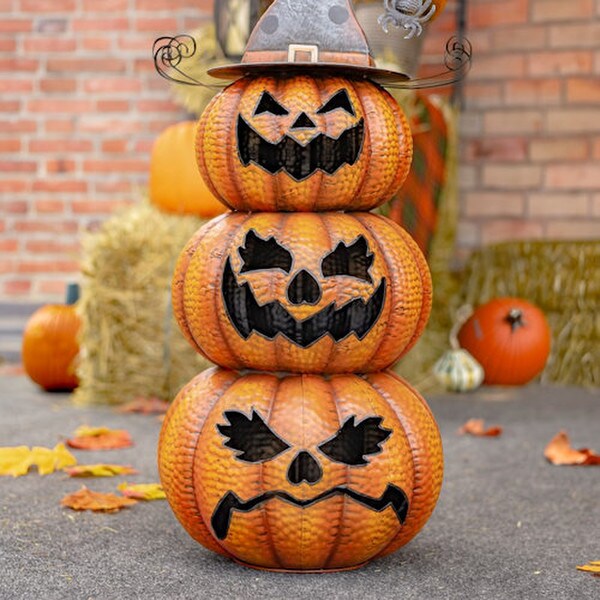 Pumpkins Jack-O-Lantern Totem Decoration Stacked Sculpture