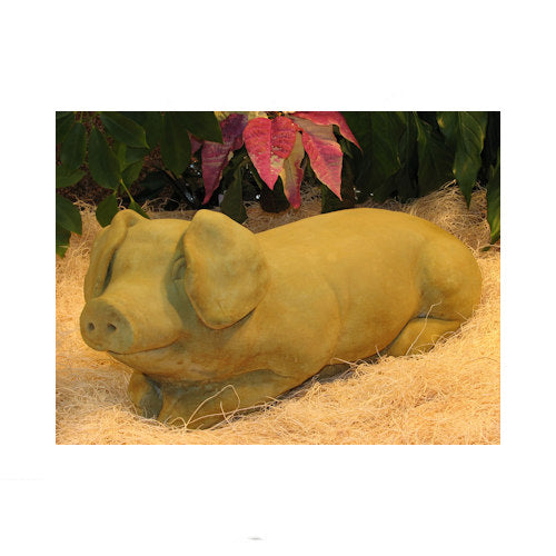 Reclining Pig Garden Sculpture in Weathered Bronze Finish