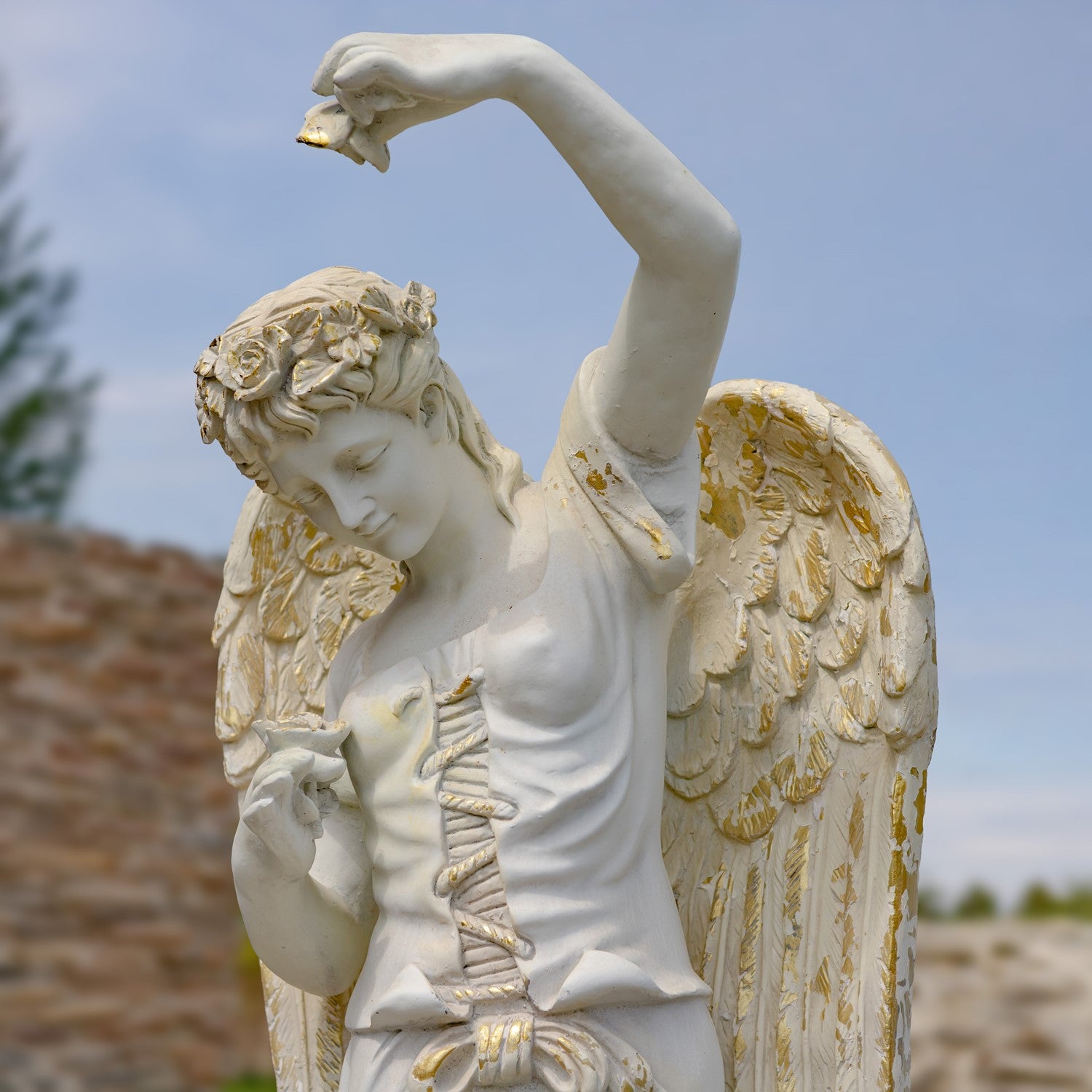 Holding rose over her body Renaissance Angel Garden Life-Size Statue 