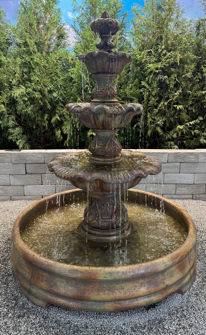 Renaissance Three Tier Fountain in Grand Pool Large Estate Water Feature