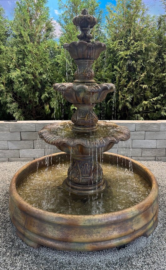 Renaissance Three Tier Fountain in Grand Pool Large Estate Water Feature