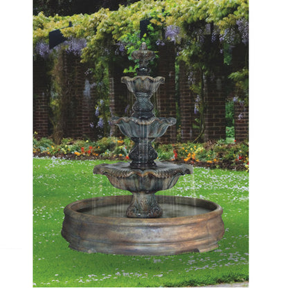 Estate Renaissance Three Tier Fountain in Grand Pool Cast Stone Henri Statuary