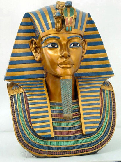 Replica King Tut Bust Sculptural Head Tutankhamen Golden Mask Colored