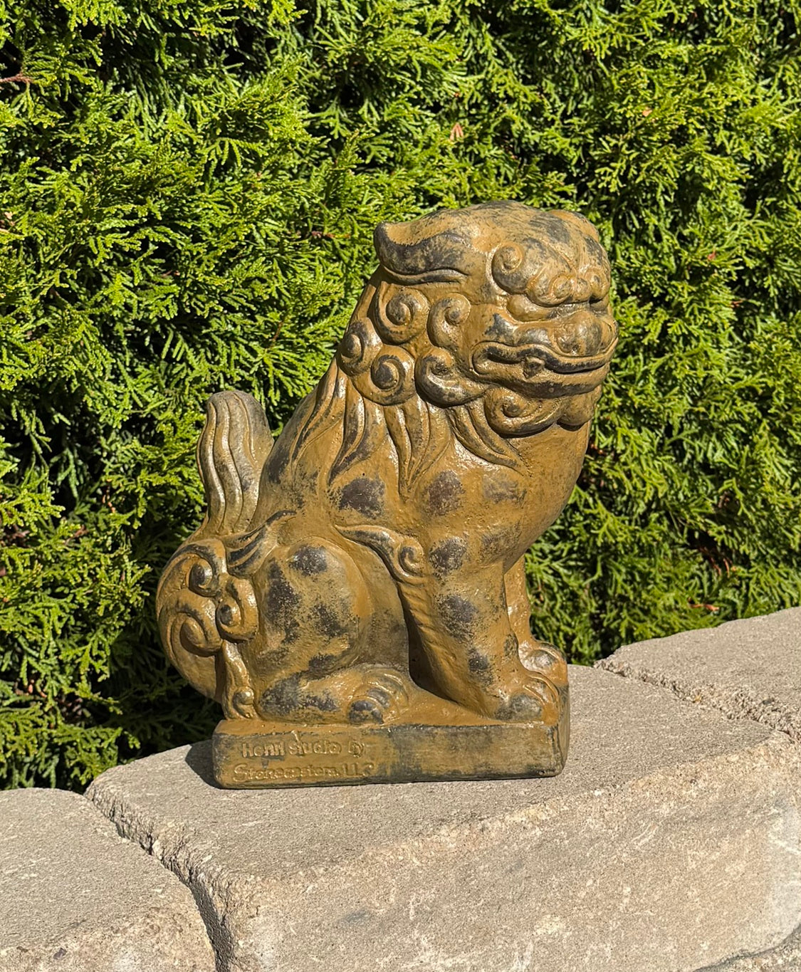 Outdoor cast stone guardian lions for gate or porch