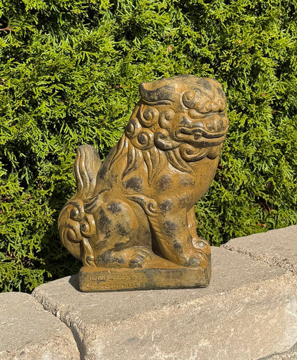 Outdoor cast stone guardian lions for gate or porch