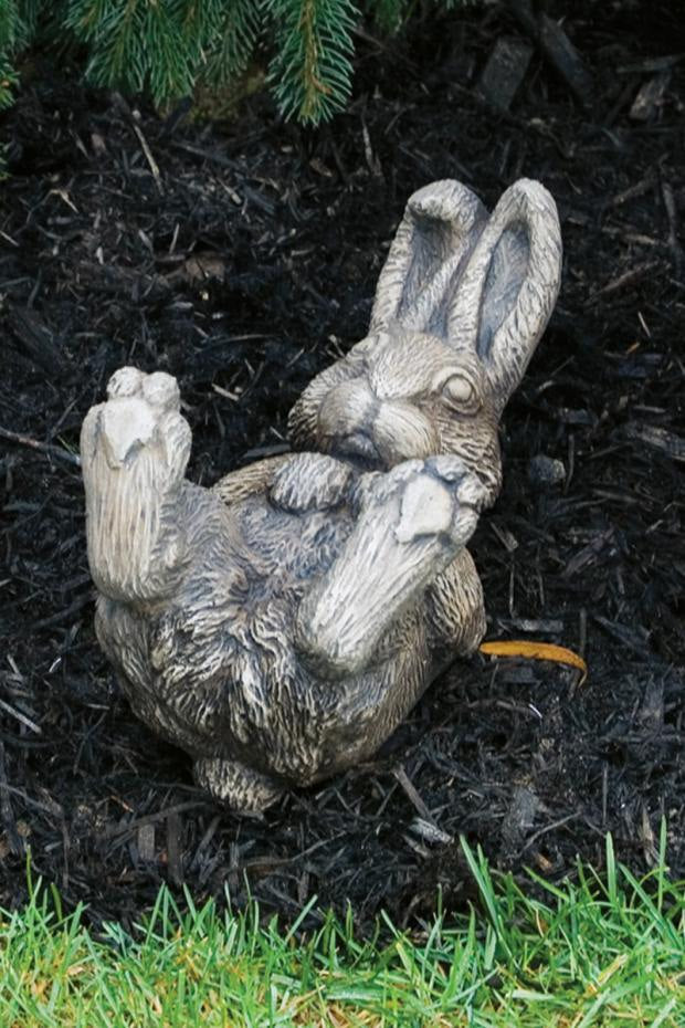 Rollover Rabbit Garden Sculpture whimsical statue made in America laying on his back