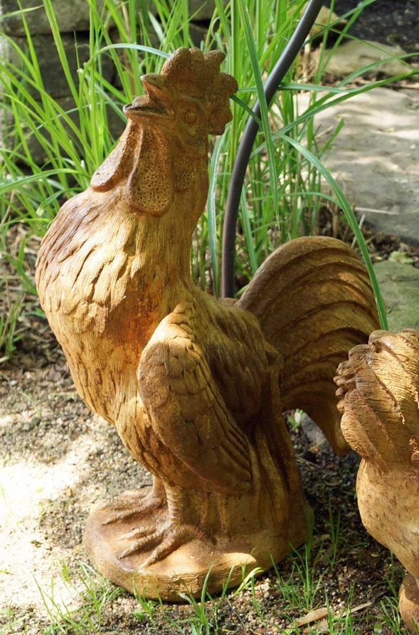 Country farmhouse rooster sculpture with detailed feather