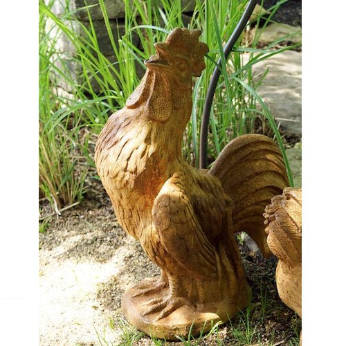 Country farmhouse rooster sculpture with detailed feathers