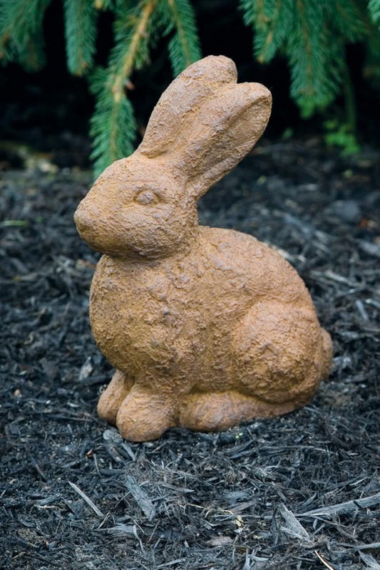 Rustic bunny rabbit cast stone garden statue 10 inch tall made in USA