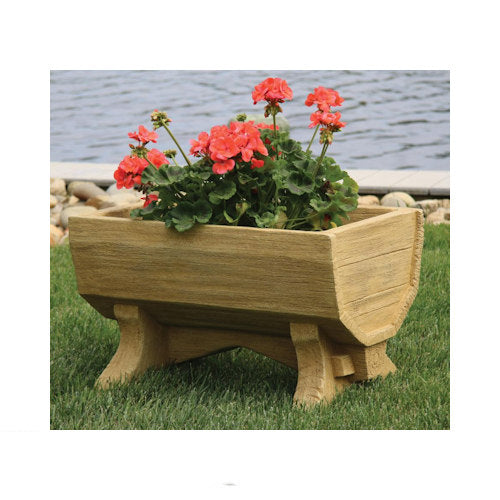 Rustic Trough Planter Cement Garden Log Wooden Stone Realistic Art