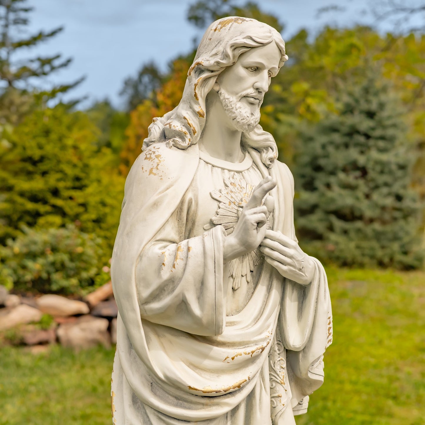 Sacred Heart Christ Religious Garden Sculpture Outdoor Blessing Jesus
