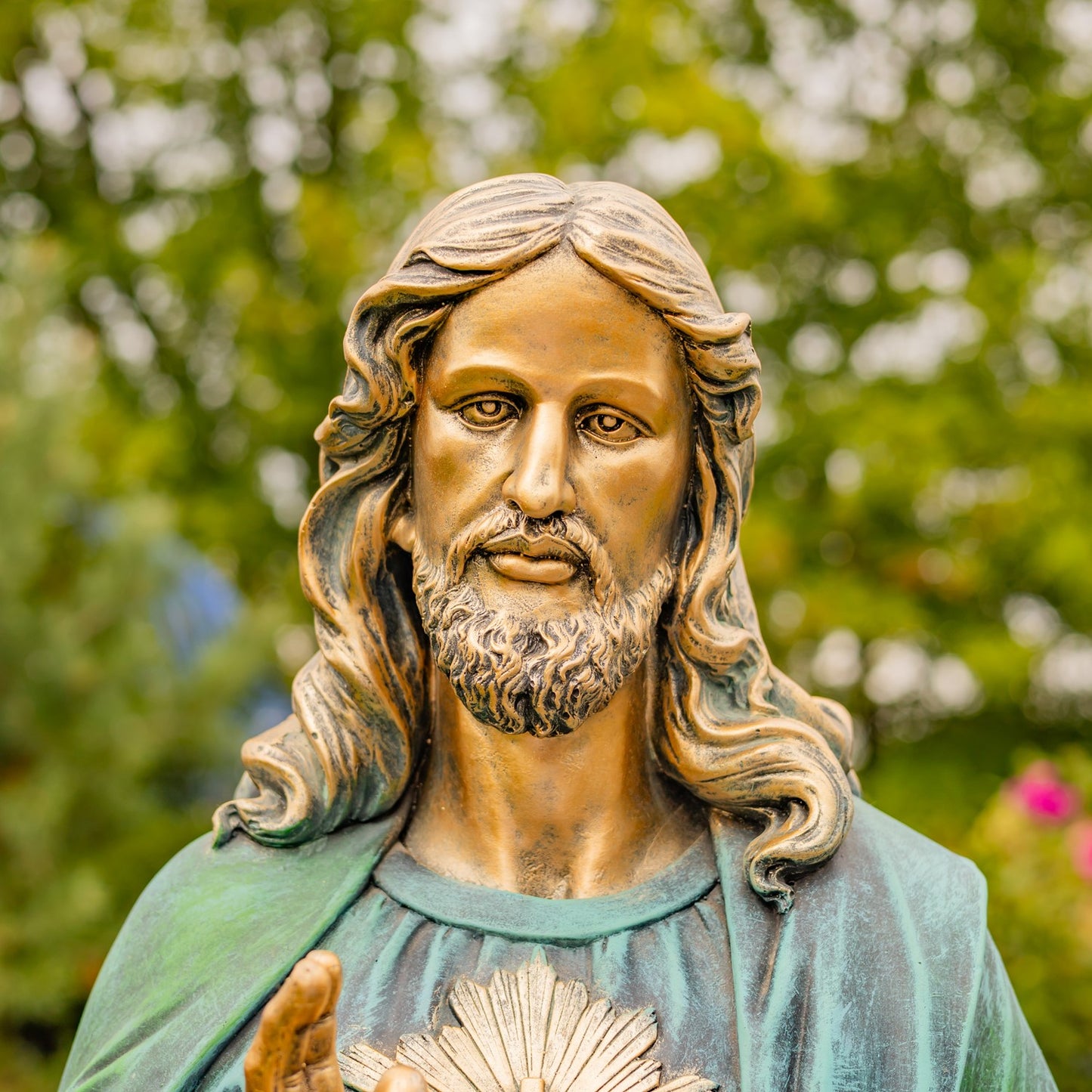 Sacred Heart of Jesus Garden Statue 48" High Antique Bronze