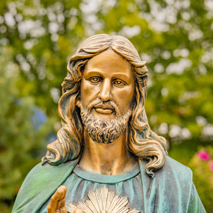 Sacred Heart of Jesus Garden Statue 48" High Antique Bronze