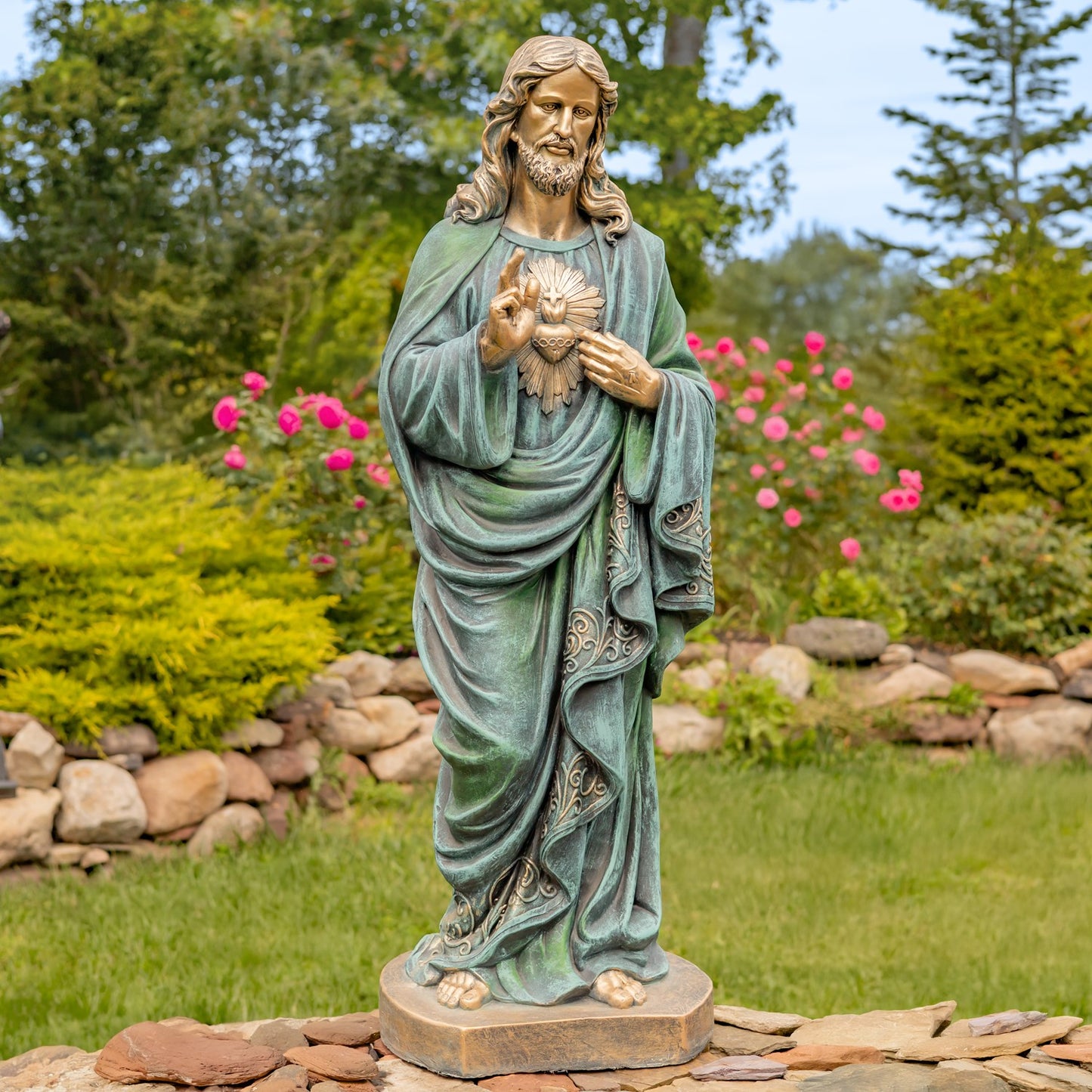 Sacred Heart of Jesus statue in antique bronze finish 48 inches high
