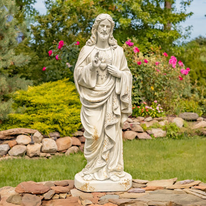Sacred Heart of Jesus statue with blessing gesture 48-inch devotional sculpture in designer resin