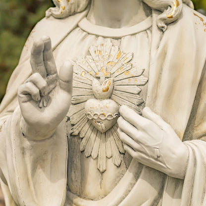 Sacred Heart Jesus Statue for Prayer Garden Catholic sculpture close up of blessing hands
