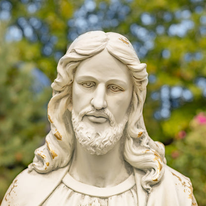 Jesus blessing statue outdoor religious sculpture close up of Christs Face