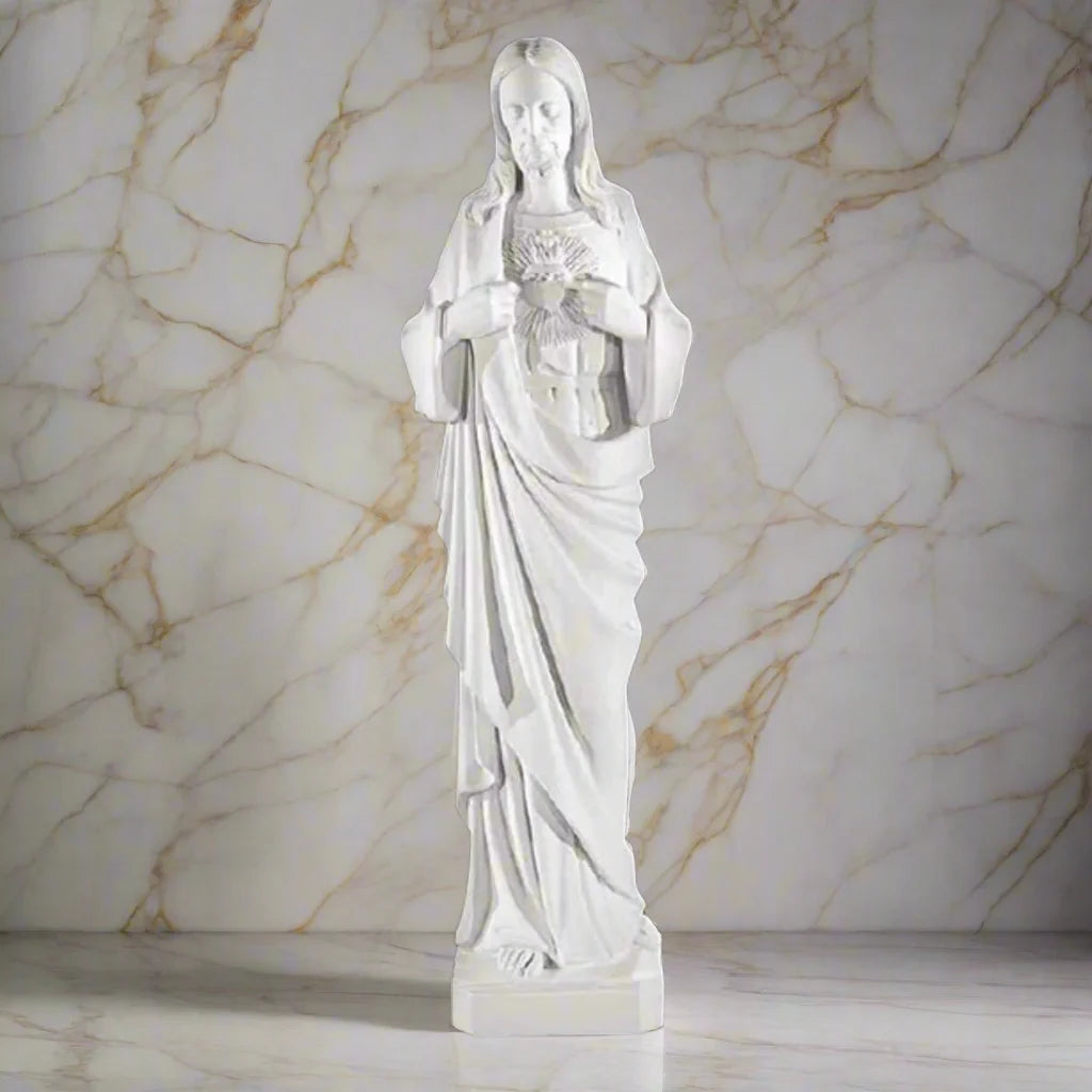 Catholic Jesus sculpture in bonded marble outdoor shrine