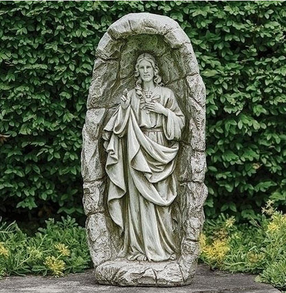 Sacred Heart of Jesus in Grotto Statue Solar Light Outdoor Garden Sculpture