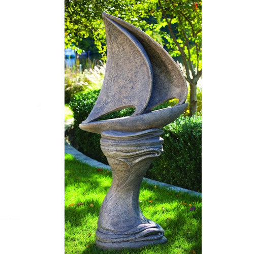 Sail Boat Sculpture on Pedestal Called Sailing Away Cement Matching Statues