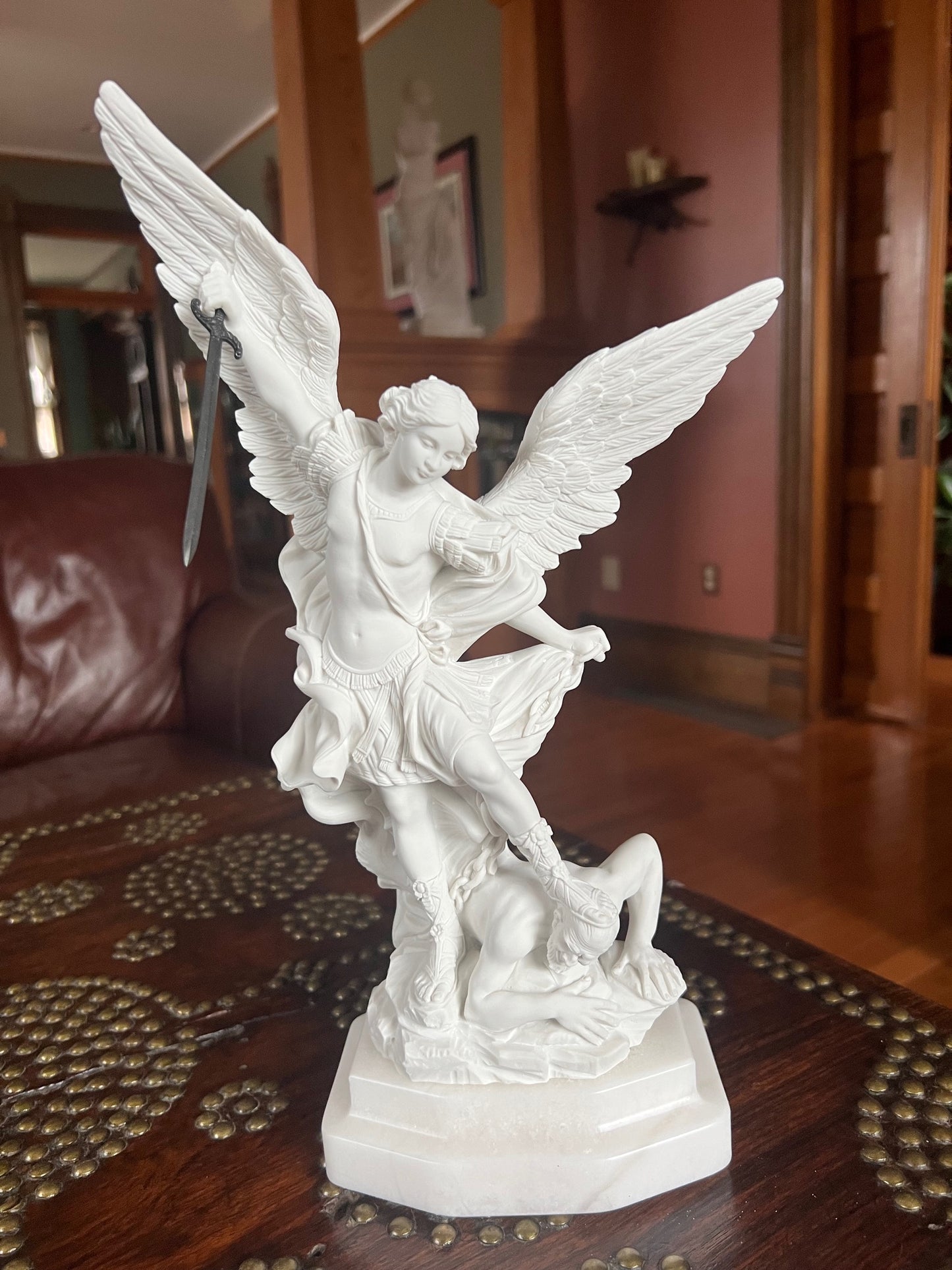 Marble Archangel Michael slaying Satan statue Guido Reni