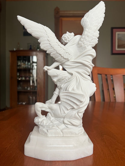 Back view of Baroque archangel Michael sculpture Christian Saint Reproduction