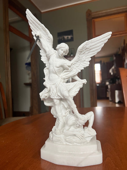 Inspired sculpture of  Guido Reni Saint Michael replica from painting Italian alabaster figurine