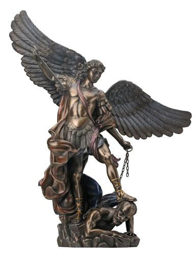 Saint Michael the Archangel Sculpture in bronze color with highlights